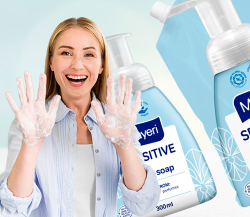 В UNLINE.KZ пополнение: Новая гипоаллергенная мыло-пенка Sensitive Mayeri для самой чувствительной кожи