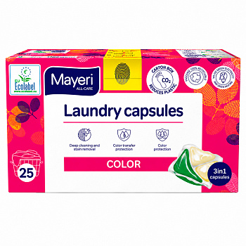 Капсулы для стирки цветного белья дойпак  25шт All-Care Mayeri