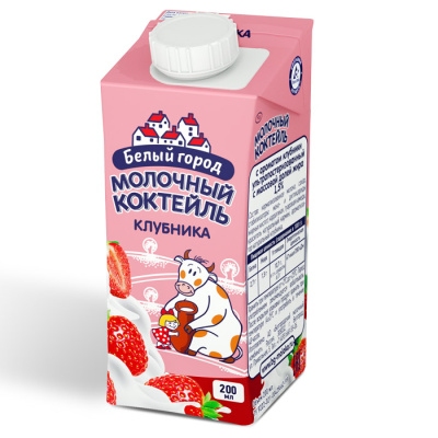 Молочный коктейль 1,5% Белый Город  КЛУБНИКА (Тетрабрик Эдж) 0,2 л
