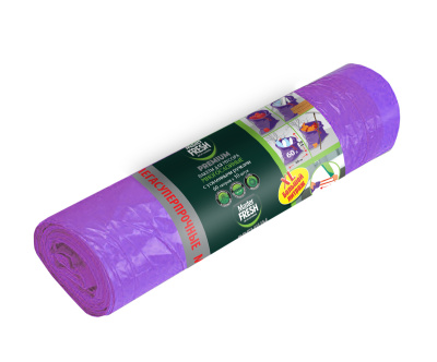 Пакеты для мусора многослойные с усиленными завязками 60л 10шт фиолетовые Master Fresh