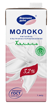 Молоко ультрапастеризованное 3,2% 1л square Халяль Хорошее дело