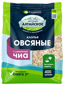 Хлопья овсяные с семенами чиа не требующие варки 400гр мягкая упак Гудвилл