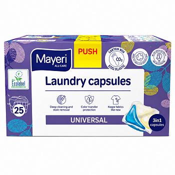 Капсулы для стирки универсальные дойпак  25шт All-Care Mayeri