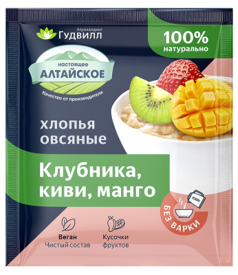 Каша сладкая овсяные хлопья клубникой киви манго 40гр Гудвилл