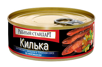 Килька Балтийская обжаренная с овощами в томатном соусе по-Мексикански 240гр жб ключ Рыбный Стандарт