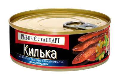 Килька Балтийская обжаренная с овощами в томатном соусе по-Мексикански 240гр жб ключ Рыбный Стандарт