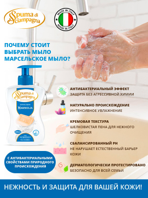 Мыло жидкое антибактериальное Марсельское 400мл Spuma di Sciampagna
