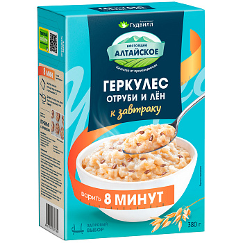 Геркулес с овсяными отрубями и семенами льна быстрого приготовления 380гр Гудвилл