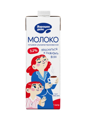 Молоко ультрапастеризованное 3,2% 1л square Хорошее дело