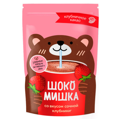 Напиток сухой растворимый на основе какао порошка со вкусом клубники со сливками 250гр Шокомишка