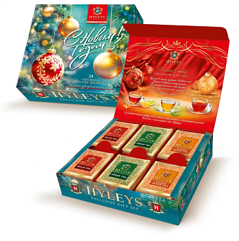 Чай ассорти Новогодний фольга 24 пак*2гр Бирюзовый фон Hyleys