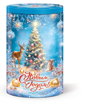 Чай Новогодний 80гр черный байховый крупнолистовой ЖБ Овал Зверушки у елки Hyleys