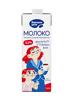 Молоко ультрапастеризованное 3,2% 1л square Хорошее дело