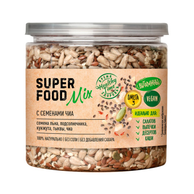 Superfood mix Смесь семян с семенами чиа 300г Банка крышка-ключ Царская приправа