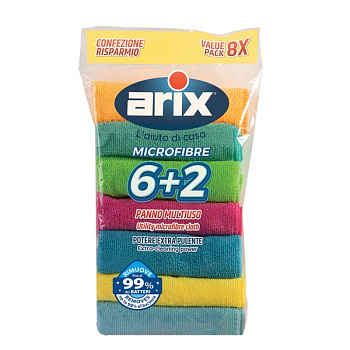 Салфетки универсальные из микрофибры 6+2шт 30х30см Arix