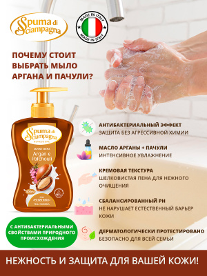 Мыло жидкое антибактериальное Аргана и Пачули 400мл Spuma di Sciampagna
